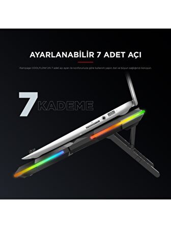 Rampage S47 COOLFLOW 5 Adet Kırmızı Led Fan 1 Usb 7 Farklı Kademe Ayarı 10 17.3 Notebook Soğutucu Stand